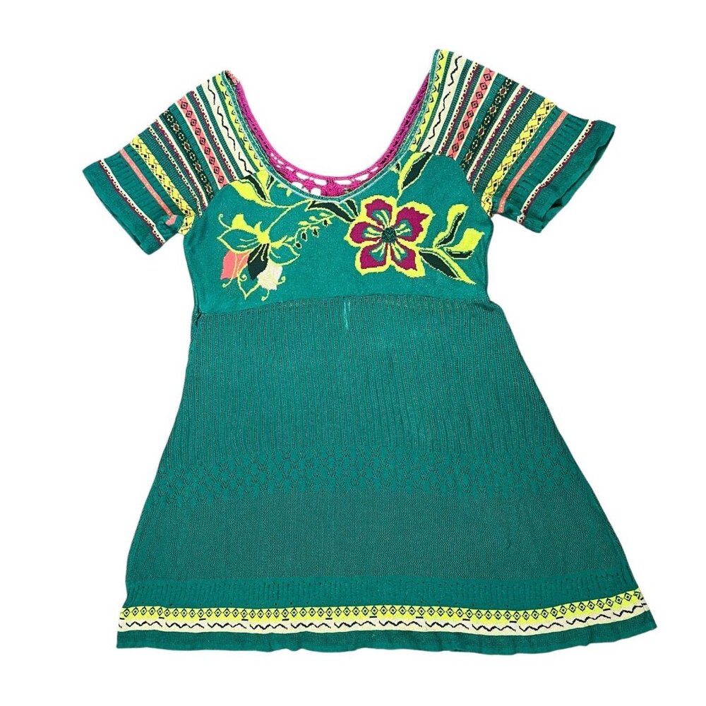 Ivko Women’s Mini dress sundress size 42 cotton floral Short Sleeves Crochet